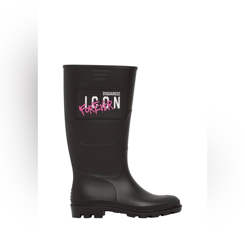 DSQUARED2 Women’s Icon Forever Tall Black Rubber Rain Boots Size 8 NEW